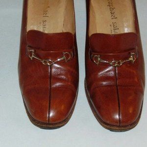 Vtg Handmade Leather Raphael Salato ROMA Horse Bit Mariner Link Pump ITALY 37